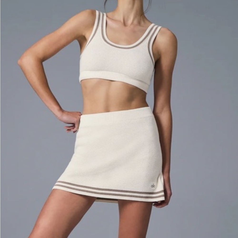 ALO tennis club sweater knit bra and skirt set. Size Small. NWT